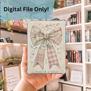Bookish & Cozy Kindle Insert PNG, Coquette Bow Kindle Paperwhite Insert, Pink Patchwork Kindle Decor, Aesthetic Kindle Case Insert Download