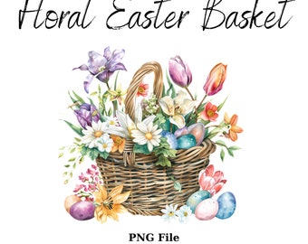 Watercolor Easter Baskets Clipart, Floral Basket Digital Download, Easter Eggs, Spring Clipart, Digital Invitations