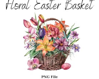 Watercolor Easter Baskets Clipart, Floral Basket Digital Download, Easter Eggs, Spring Clipart, Digital Invitations