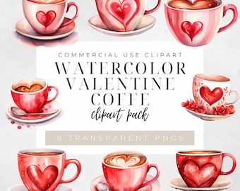 Valentinstag Kaffee Clipart Bundle, Einladung Kaffee Clipart, Kaffee Valentinstag Digital Download, Aquarell Valentinstag Kaffee Sublimation