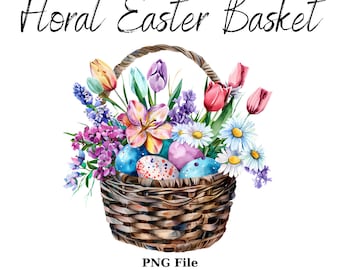 Watercolor Easter Baskets Clipart, Floral Basket Digital Download, Easter Eggs, Spring Clipart, Digital Invitations