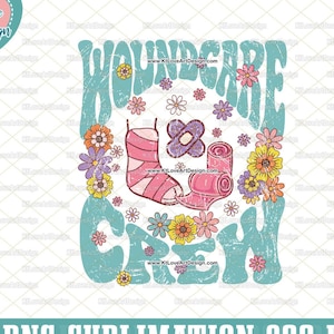 Wound Care Crew, Spring Clinic, Spring Nurse Png, Spring Flower Lettering, Sublimation, PNG Sublimation Design