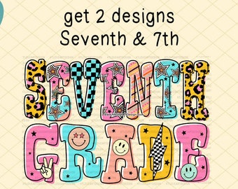 Retro Seventh Grade Doodle PNG, Back to School Design (Digital Download)