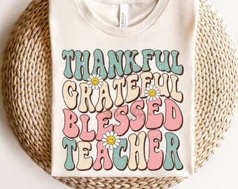 Blessed Teacher Png, Thankful Teacher Png, Retro Fall Teacher, Thanksgiving Teacher Sublimation, PNG Sublimation Design