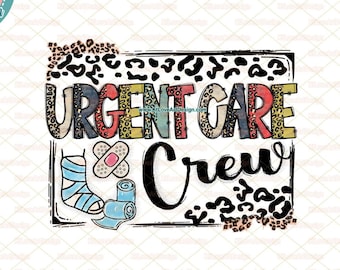 Urgent Care Crew, Vintage Clinic, Nurse Png, Leopard Lettering, Sublimation, PNG Sublimation Design