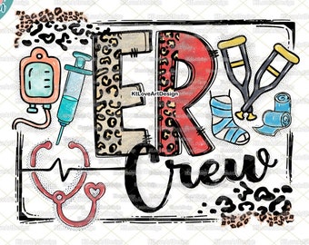 Emergency Room Png, ER Crew, Vintage Clinic, Nurse Png, Leopard Lettering, Sublimation, PNG Sublimation Design
