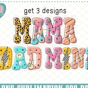 Mamá Papá Mini Familia Retro Groovy PNG, Diseño de Letras Groovy Familiar de los 70, 80 y 90 PNG, Descarga de Sublimación de Familia Doodle PNG