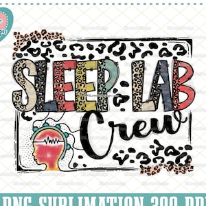 Może przedstawiać: Kolorowy projekt graficzny z tekstem "Sleep Lab Crew" w czarnej ramce. Tekst jest otoczony wzorem w panterkę. Projekt idealnie nadaje się do projektów sublimacyjnych.