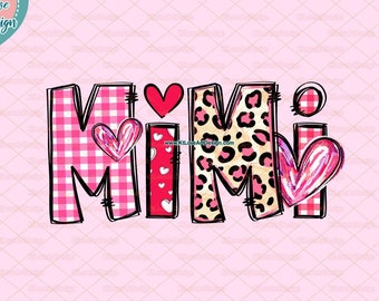 Valentine Mimi Leopard Png, Valentines Day PNG, Love Mimi, Doodle Heart Leopard PNG Sublimation Design