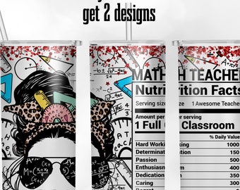 Math Teacher Nutrition Facts 20oz Tumbler (PNG Download)
