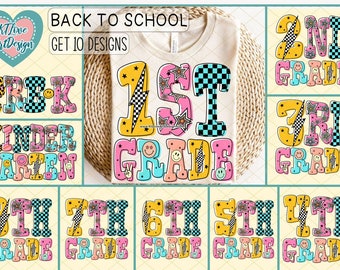 Retro Groovy Back to School Png, Grade Bundle Png, School Grade Png, School Sublimation Design, Grade Design Png