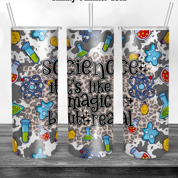 Science Tumbler, Science Seamless, It's Like Magic But Real, Science Teacher, 20oz Skinny Tumbler Sublimation Full Wrap Png Download