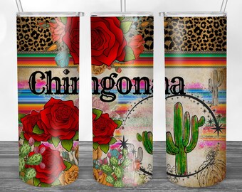 Chingona Latina Tumbler, Rose and Cactus Design (PNG Digital Download)