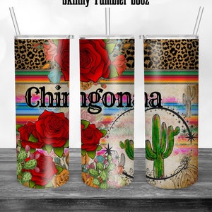 Chingona Latina Tumbler, Rose and Cactus Design (PNG Digital Download)