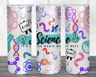 Copo de ciências para professor, Copo de ciências, Ciência é real, Professor de ciências, Copo fino de 20 onças para sublimação, embalagem completa, download em PNG