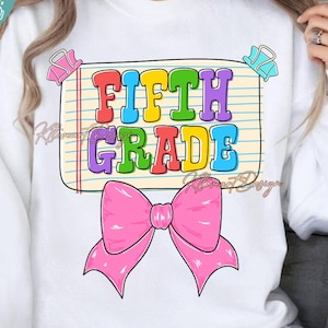 Fifth Grade Coquette Bow Png, Retro Back to School, Fifth Grade PNG, First Day Of School,  5th Grade Design Png Digital Download