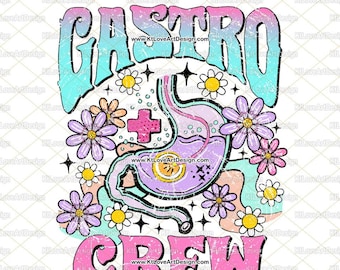 Gastro Png, Gastroenterology Png, Anatomical Gastro, Spring Nurse Png, Retro Flower Lettering, PNG Sublimation Design