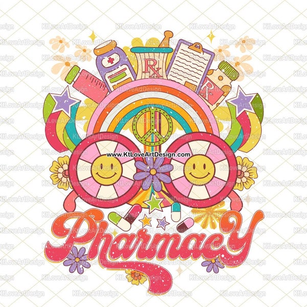 Pharmacy Tech Retro 60s Png, Pharmacy Technician, Pharmacy 60s 70s 80s 90s, Medical Sublimation, PNG Sublimation Design