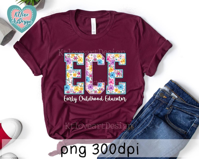 ECE-lärarblomma för tidig barndom Varsity-bokstäver PNG, vårblomma ECE-läraruppskattning PNG-design, vårblomma för lärare PNG bild 2