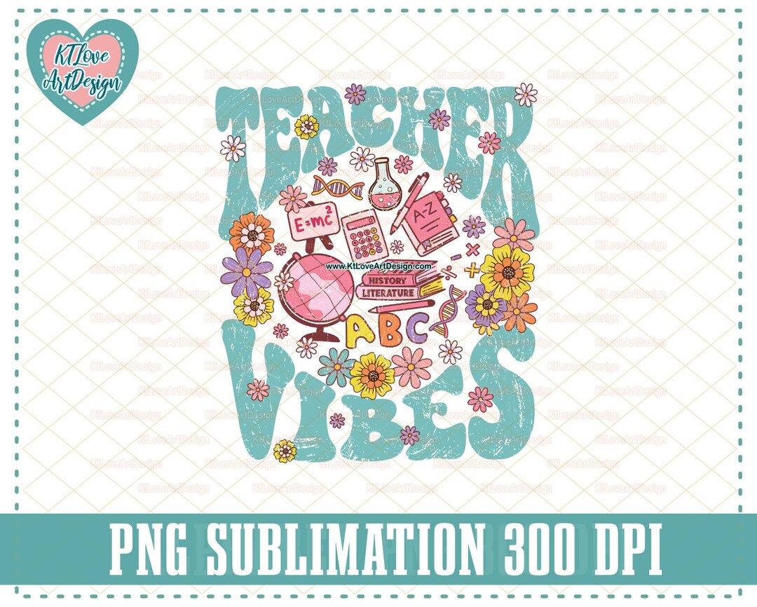 Retro Flower Teacher Vibes Png, Science Math Enlish History, Retro ...
