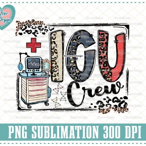 ICU Crew, ICU Nurse Png, Emergency Nurse, Leopard Lettering, Sublimation, PNG Sublimation Design