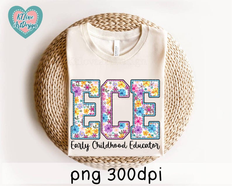 ECE-lärarblomma för tidig barndom Varsity-bokstäver PNG, vårblomma ECE-läraruppskattning PNG-design, vårblomma för lärare PNG bild 3