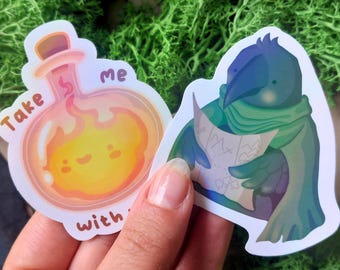 Crow & Lost Flame Vinyl Stickers | Glossy Waterproof Stickers | Raven Sticker | Witchy Cottagecore Laptop Sticker | Forest Vibe