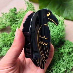 Black Raven Hair Claw | Crow Hair Clip | Acetate Hair Claw | Gothic Hair Accessory | Forest Aesthetic | Witchy Gift
