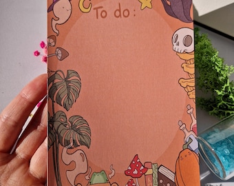 Witchy To-Do List Notepad: A6 Cottagecore Stationery with Frog & Mushroom Art
