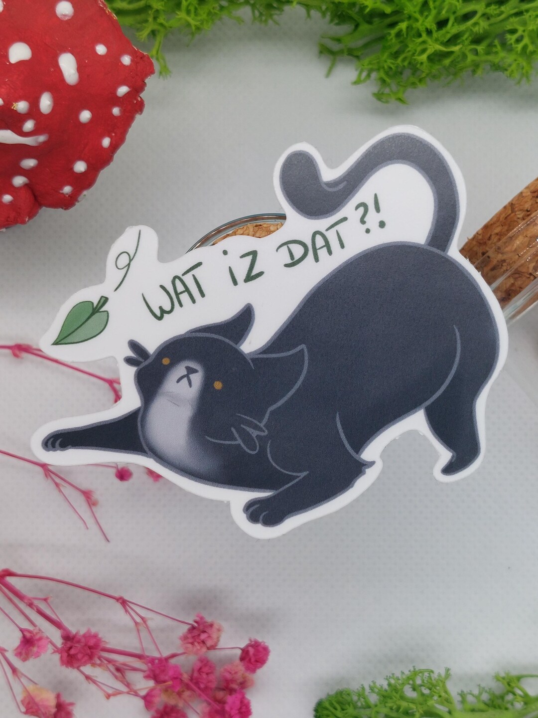 Wat Sticker Funny Black Cat Sticker -