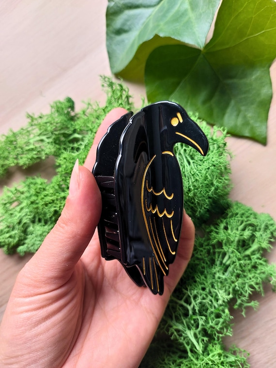 Black Raven Hair Claw | Crow Hair Clip | Acetate Hair Claw | Gothic Hair Accessory | Forest Aesthetic | Witchy Gift