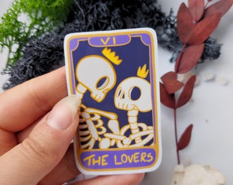 The Lovers Tarot Sticker, Gothic Skeleton Vinyl Decal, Waterproof Laptop Sticker, Witchy Gift, Dark Academia, Tarot Card Art, Spooky Romance