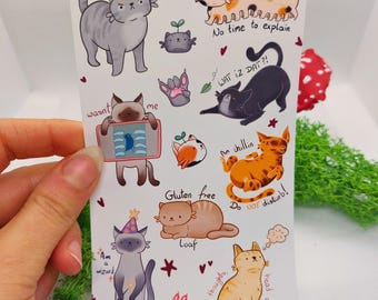 3D Sticker Set Mit Süßen Cartoon-Katzen – 3 Bögen Mit Mini-Aufklebern Für Handyhüllen, Notizbücher & Bastelprojekte