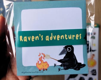Crow Notepad | Woodland Stationery | Cottagecore Desk Pad | Witchy Office Supplies | Forest Lover Gift | Raven's Adventures