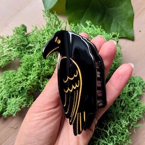 Rabenhaarkralle | Krähe Haarspange | Acetat-Haarkralle | Gothic Haarschmuck | Waldästhetik | Witchy Geschenk Bild 3