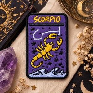 Parche del zodíaco Escorpio, parche astrológico bordado, parche termoadhesivo de escorpión, parche del zodíaco celestial, regalo de cumpleaños de Escorpio