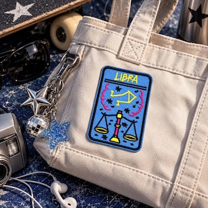 Toppa del segno zodiacale della Bilancia, toppa astrologica ricamata, toppa termoadesiva con bilancia, toppa dello zodiaco celeste, regalo di compleanno per la Bilancia
