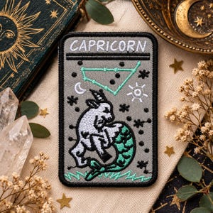 Capricorn Zodiac Patch, Embroidered Astrology Patch, Sea Goat Iron On Patch, Celestial Zodiac Patch, Capricorn Birthday Gift