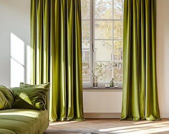 Cortinas de terciopelo para sala de estar / Cortinas personalizadas para dormitorio / Cortinas de terciopelo verde de lujo / Paneles de cortina de terciopelo rico para cocina, opacos
