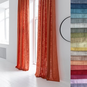 Boho curtains 2 panel for living room pinch pleat / Curtains for bedroom with blackout / Custom linen drapes / Burlap curtain panels