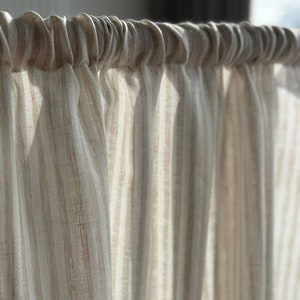 Linen kitchen cafe curtains / Custom pinch pleated short lace french country drapes / Modern sheer window panels / Farmhouse vintage valance