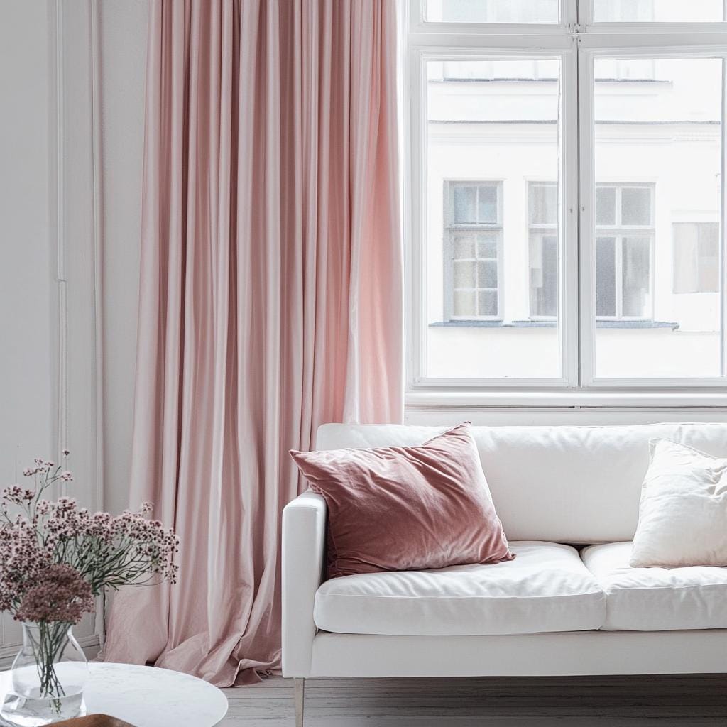 ピンクローズ　ベルベット ロングカーテン タッセル付き ピンクのベルベットカーテンリビングルーム / カスタムカーテン寝室