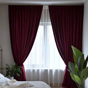 Burgundy luxury velvet curtains for living room / Wine blackout drapes for bedroom / Custom pleated curtain panels / Bohemian dark red drape