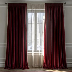 Burgundy luxury velvet curtains for living room / Wine blackout drapes for bedroom / Custom pleated curtain panels / Bohemian dark red drape