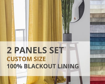 Custom blackout curtains bedroom / Ties on top burlap curtains nursery blackout / Blackout curtains for living room /2panel thermal curtains