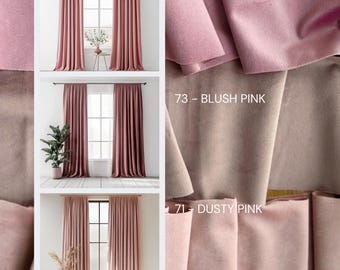 Altrosa Samtvorhänge Wohnzimmer / Verdunkelungsvorhänge in zartem Rosa / Verdunkelungsvorhänge für Schlafzimmer / Mid-Century Modern / Retro Boho Paneele