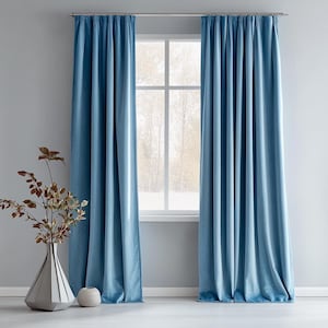 Dusty blue Velvet curtains for living room / Custom curtains bedroom / Pale blue velvet curtain Extra long drapes Rich luxury velure curtain