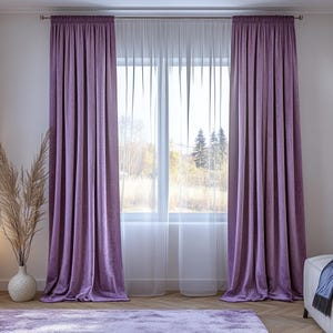 Lilac luxury velvet curtains for living room / Violet blackout drapes for bedroom / Custom pleated curtain panels / Bohemian lavender drapes