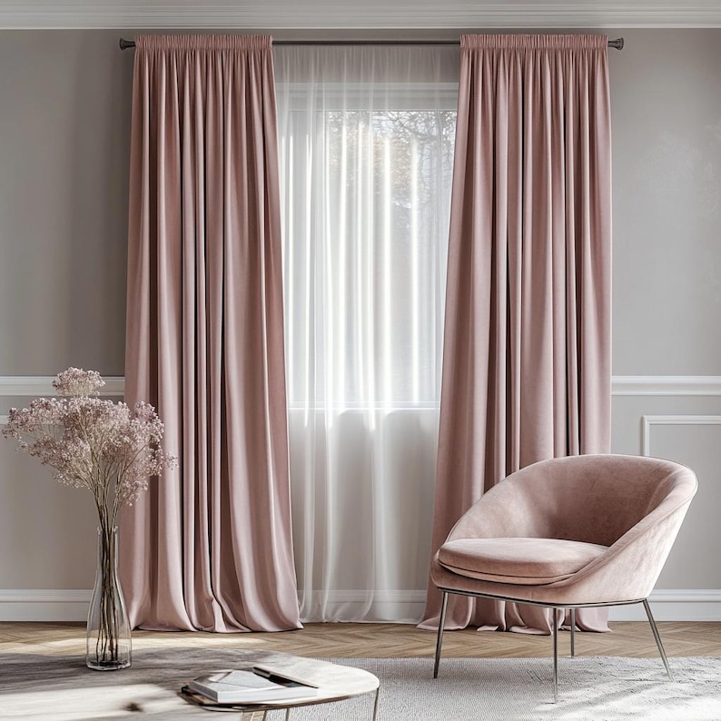 Baby Pink Velvet Curtains Living Room / Custom Curtains Bedroom / Dusty