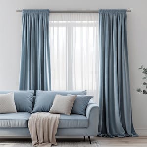 Dusty blue blackout velvet curtains bedroom / Pale Custom size luxury panels for living room / Pinch pleat extra long wide modern drapes